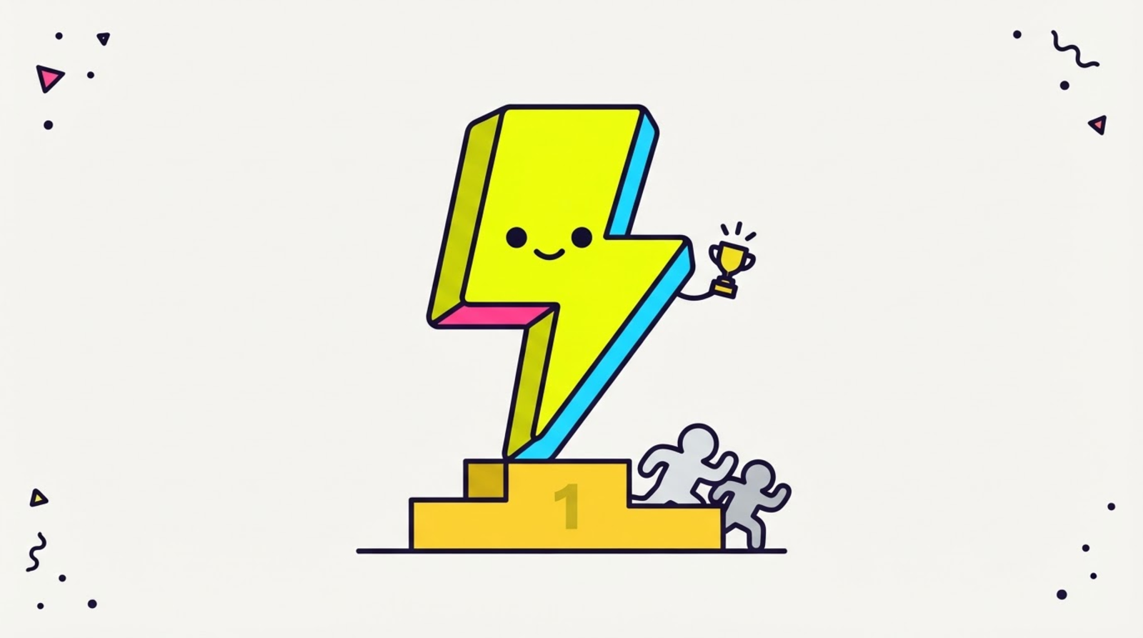 Zippy the mascot standing at the front of a lineup of six link tools, holding a clipboard and ranking them.