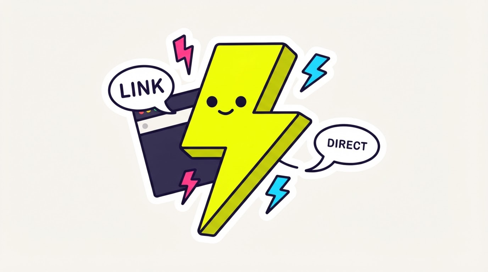 Zippy the limbless lightning-bolt mascot bursting out of a cramped Instagram webview window and into a full-screen native app, with a comment bubble and a DM bubble trailing behind